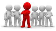 groupe de 6 bonhommes en 3 dimensions donc un en rouge plus avancé pour démontrer ce qu'est le marketing internet par ciblage comportemental
